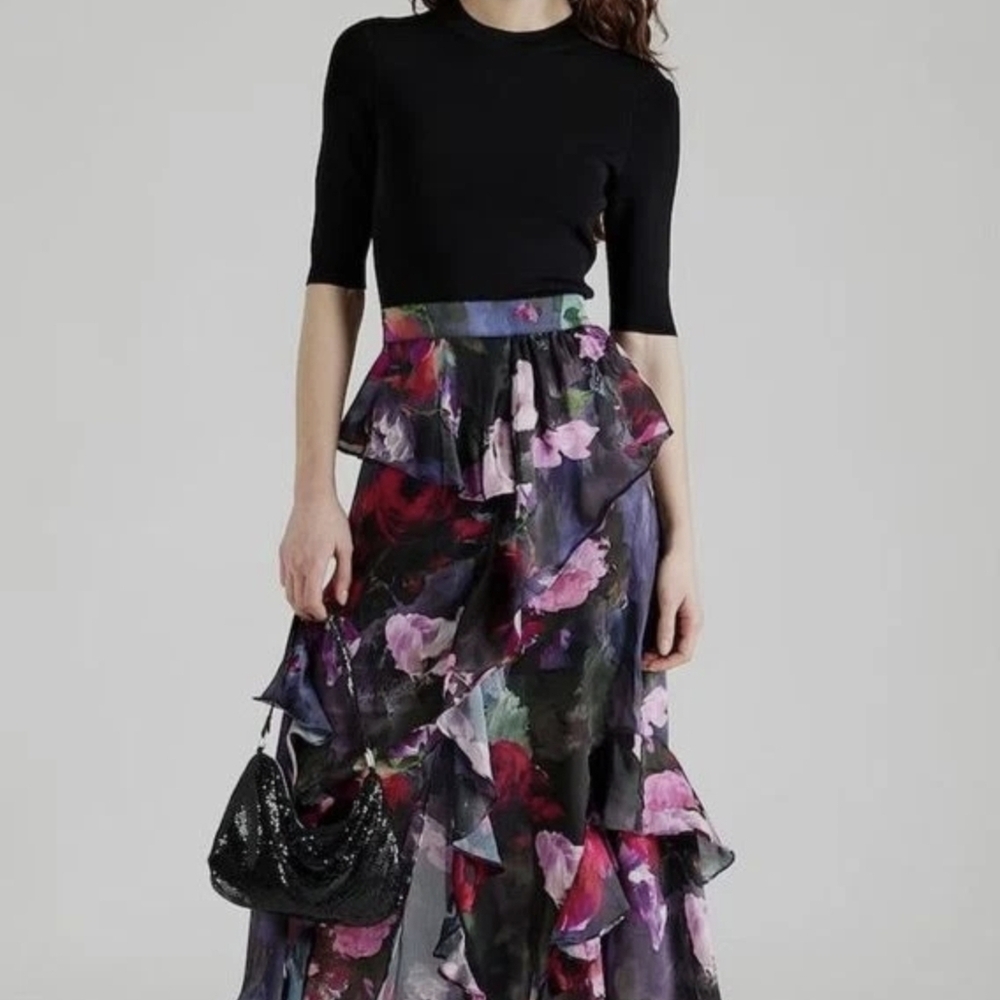 Ted Baker Women's Black Rowana Knitted Ruffle Midi Dress